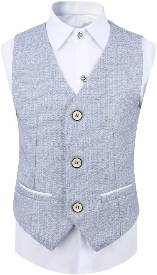 SWOTGdoby Boys 4 Pieces Suit Set Slim Fit Plaid Blazer Pants Vest Bowtie Formal Dress for Wedding Party