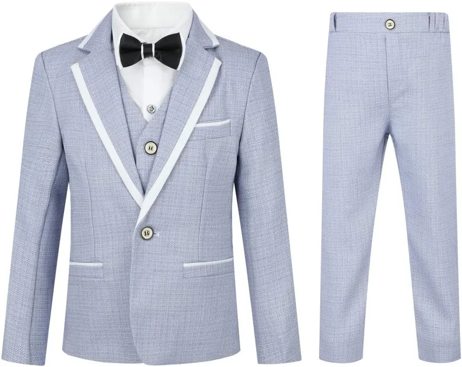 SWOTGdoby Boys 4 Pieces Suit Set Slim Fit Plaid Blazer Pants Vest Bowtie Formal Dress for Wedding Party