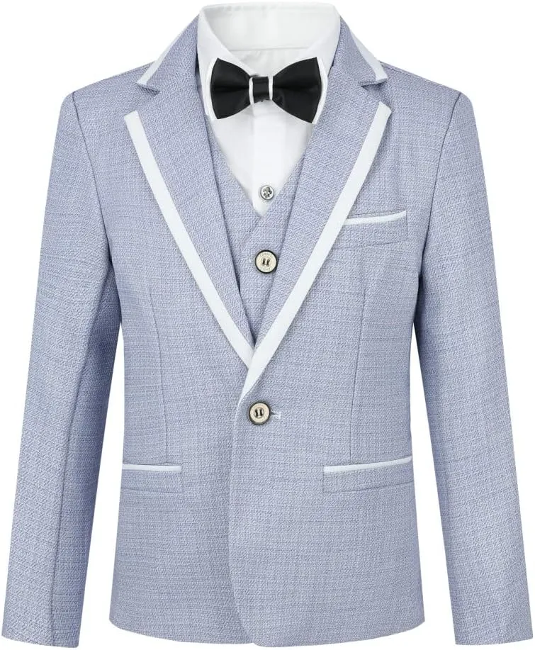 SWOTGdoby Boys 4 Pieces Suit Set Slim Fit Plaid Blazer Pants Vest Bowtie Formal Dress for Wedding Party