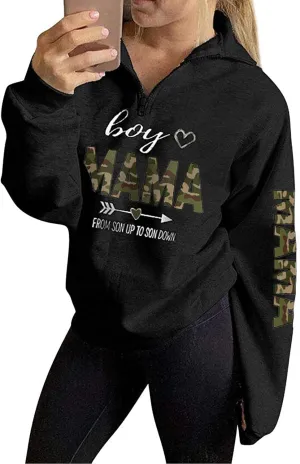 TAIUICY Women Mama Life Zip Up Pullover Sweatshirt Jacket High Collar Quarter 1/4 Zip Coat