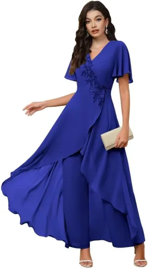 TIANMEI Mother of The Bride Pant Suits for Wedding 2 Pieces Chiffon Pantsuits for Wedding Guest Jumpsuit for Women