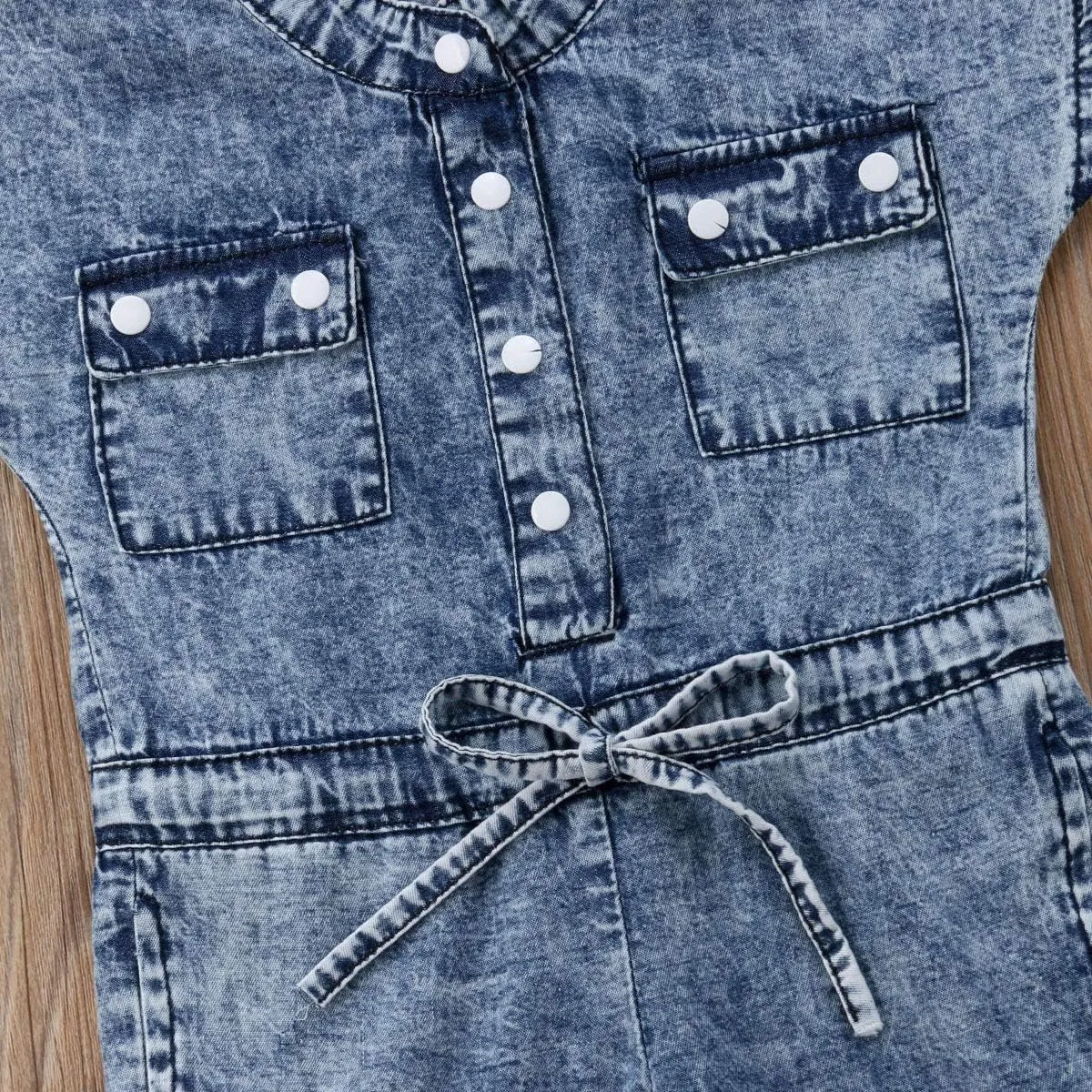 Toddler Girl Denim Pants Overalls Short Sleeve Round Neck Button Down Jeans Jumpsuit Clothing