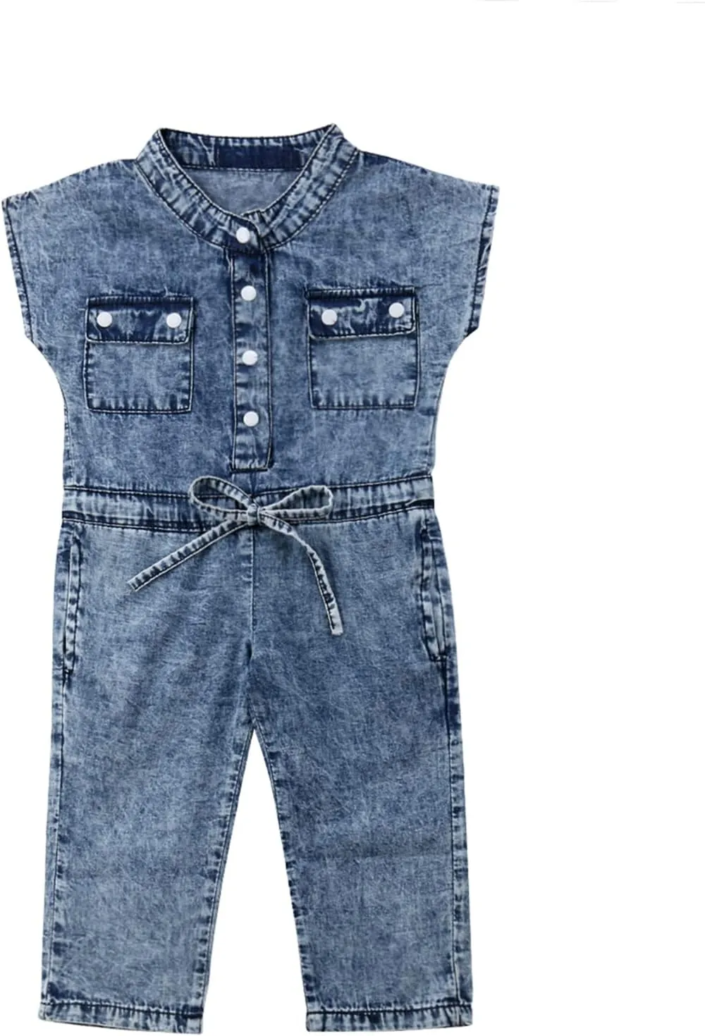 Toddler Girl Denim Pants Overalls Short Sleeve Round Neck Button Down Jeans Jumpsuit Clothing