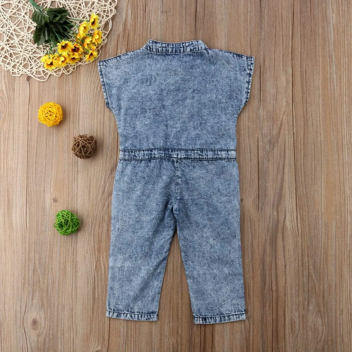 Toddler Girl Denim Pants Overalls Short Sleeve Round Neck Button Down Jeans Jumpsuit Clothing