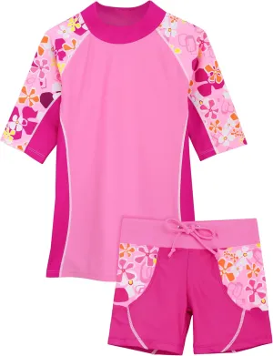 Tuga Girls Two-Piece Short Sleeve Swimsuit Set 2-14Years, UPF 50  Sun Protection