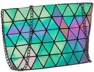 Ulalaza Geometric Lattice Luminous Purse Chain Crossbody Clutch Purses Tote Handbags Holographic for Women