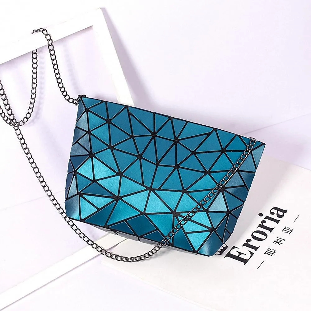 Ulalaza Geometric Lattice Luminous Purse Chain Crossbody Clutch Purses Tote Handbags Holographic for Women