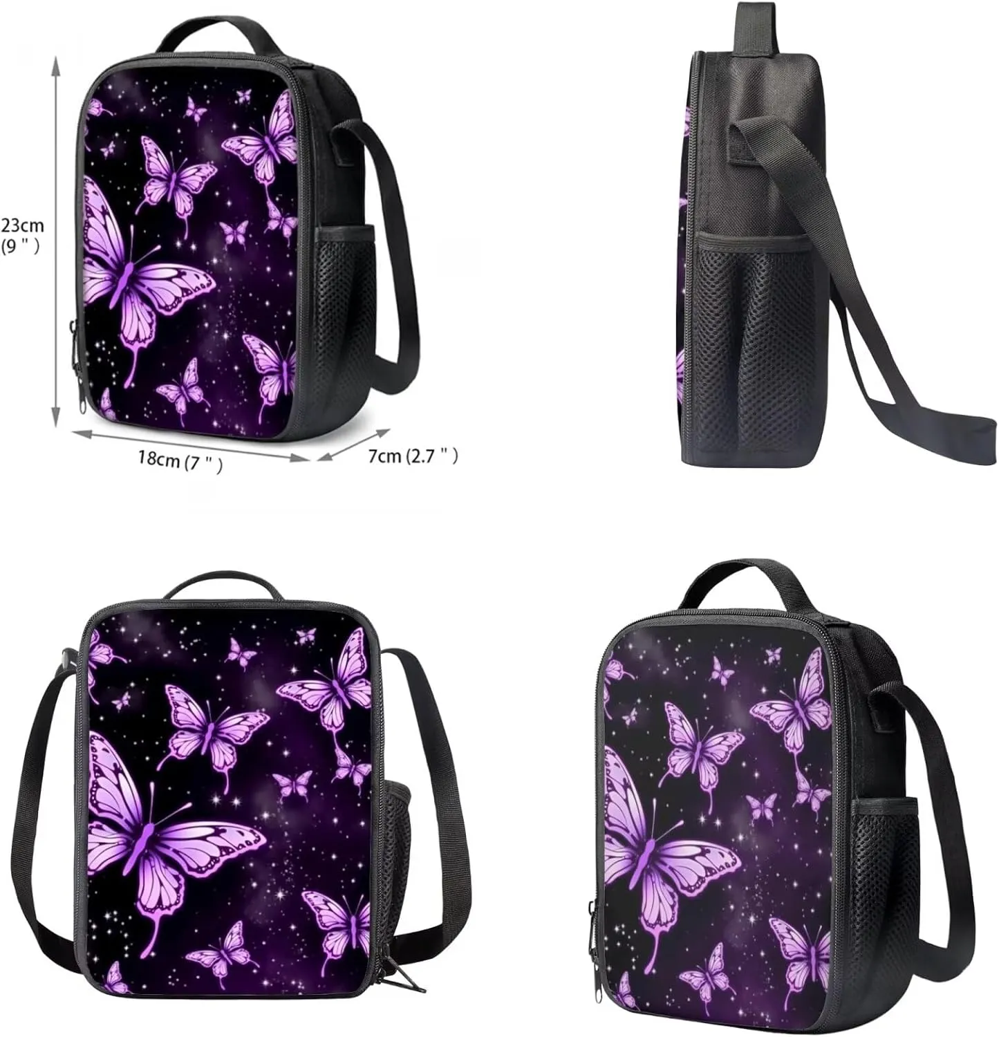 Upetstory Butterfly Backpack for Girls 6-8 10-12 Kids School Bag with Lunch Box Preschool Kindergarten Bookbag Set Teen Girls School Backpacks Pencil Case Chidlren Water Bottle Sleeve