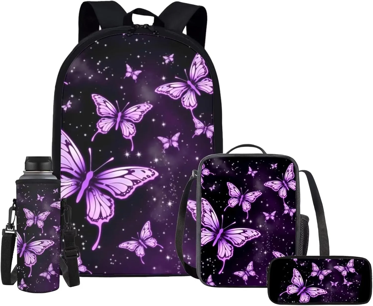 Upetstory Butterfly Backpack for Girls 6-8 10-12 Kids School Bag with Lunch Box Preschool Kindergarten Bookbag Set Teen Girls School Backpacks Pencil Case Chidlren Water Bottle Sleeve