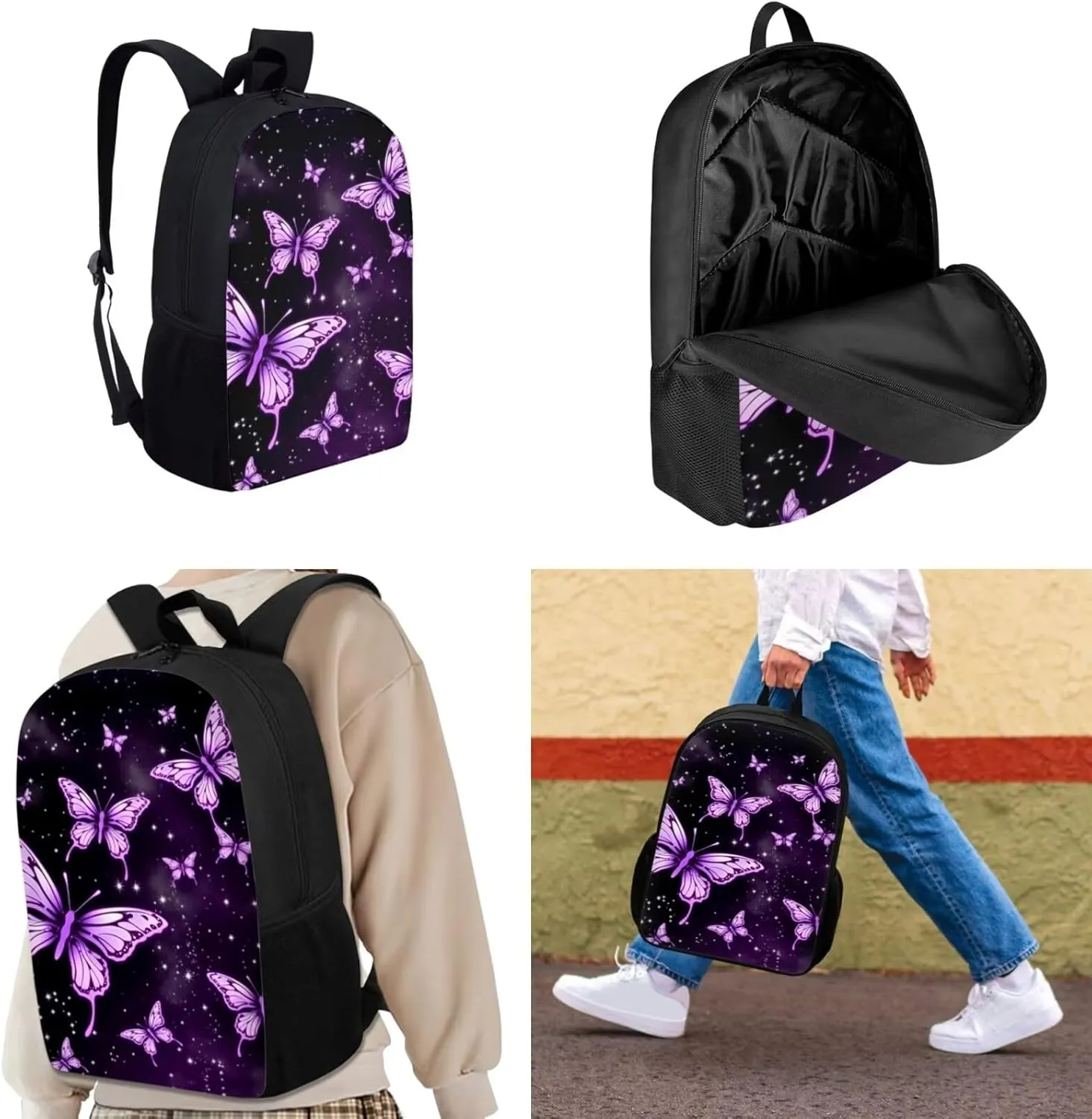 Upetstory Butterfly Backpack for Girls 6-8 10-12 Kids School Bag with Lunch Box Preschool Kindergarten Bookbag Set Teen Girls School Backpacks Pencil Case Chidlren Water Bottle Sleeve