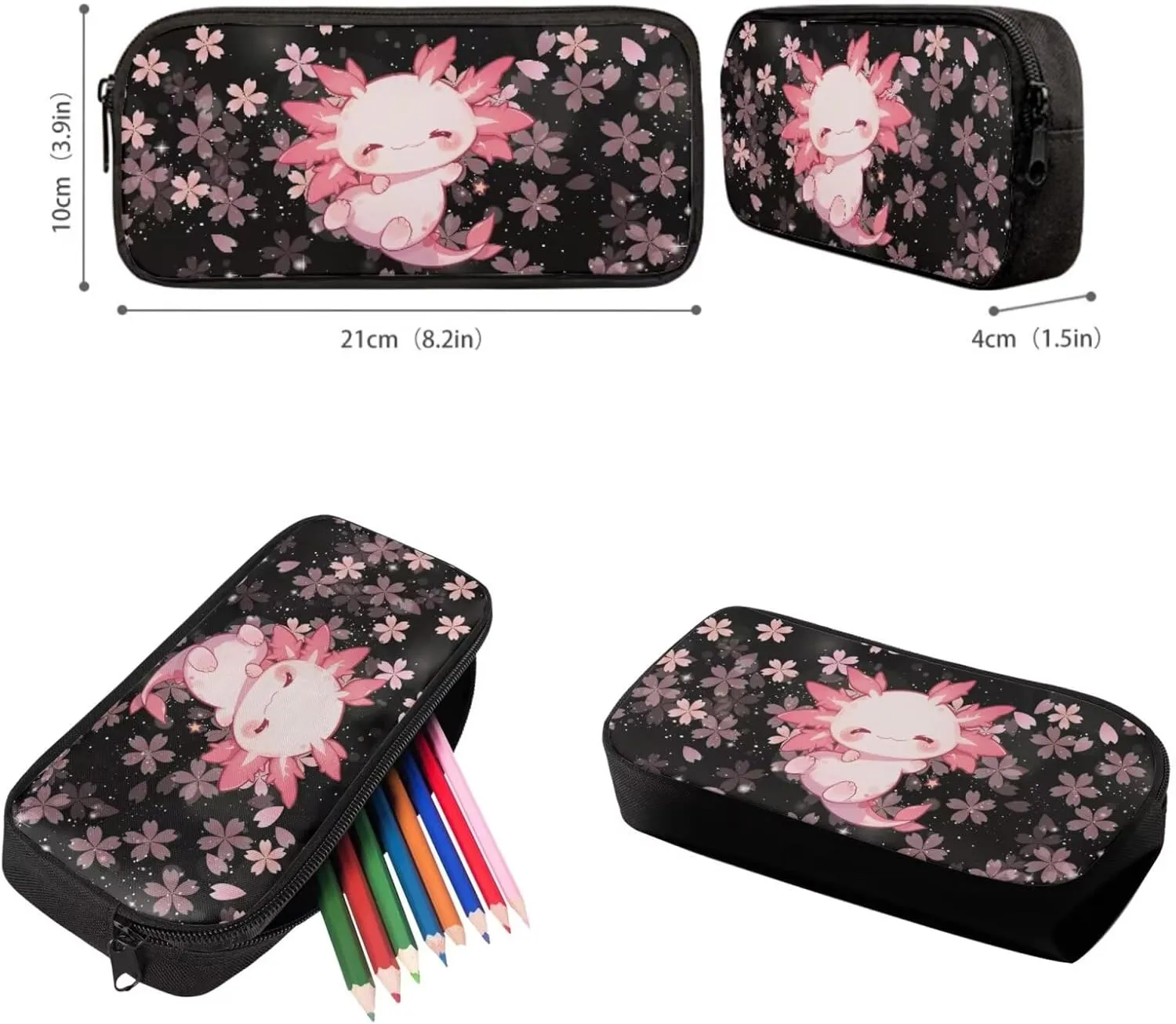 Upetstory Cherry Blossom Axolotl Backpack for Girls School Bag Set with Lunchbag Teen Girls School Backpacks Tween Schoolbag Elementary Kindergarten Preschool Middle School Bookbag Pencilcase
