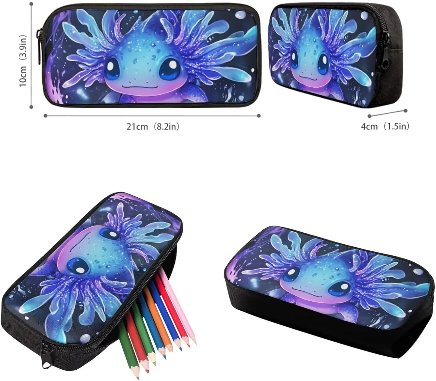 Upetstory Cool Axolotl Backpack for Kids School Bookbag 4 In 1 Set Girls School Bag with Lunch Bag Pencil Case Elementary Kindergarten Preschool Schoolbag Water Bottle Cover