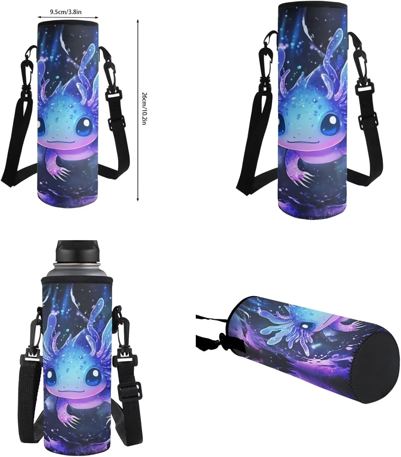 Upetstory Cool Axolotl Backpack for Kids School Bookbag 4 In 1 Set Girls School Bag with Lunch Bag Pencil Case Elementary Kindergarten Preschool Schoolbag Water Bottle Cover