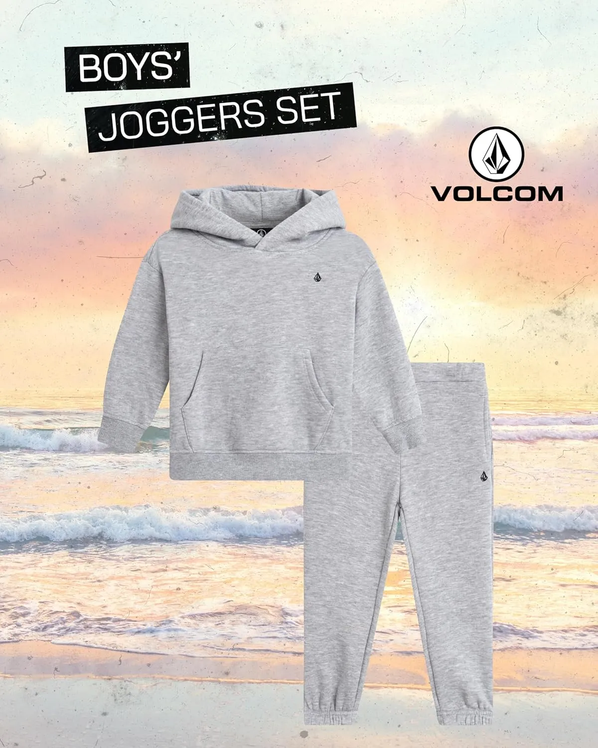 Volcom Toddler Boys Joggers Set - 2 Piece Fleece Pullover Hoodie and Jogger Pants - Matching Outfit for Little Boys (12M-7)