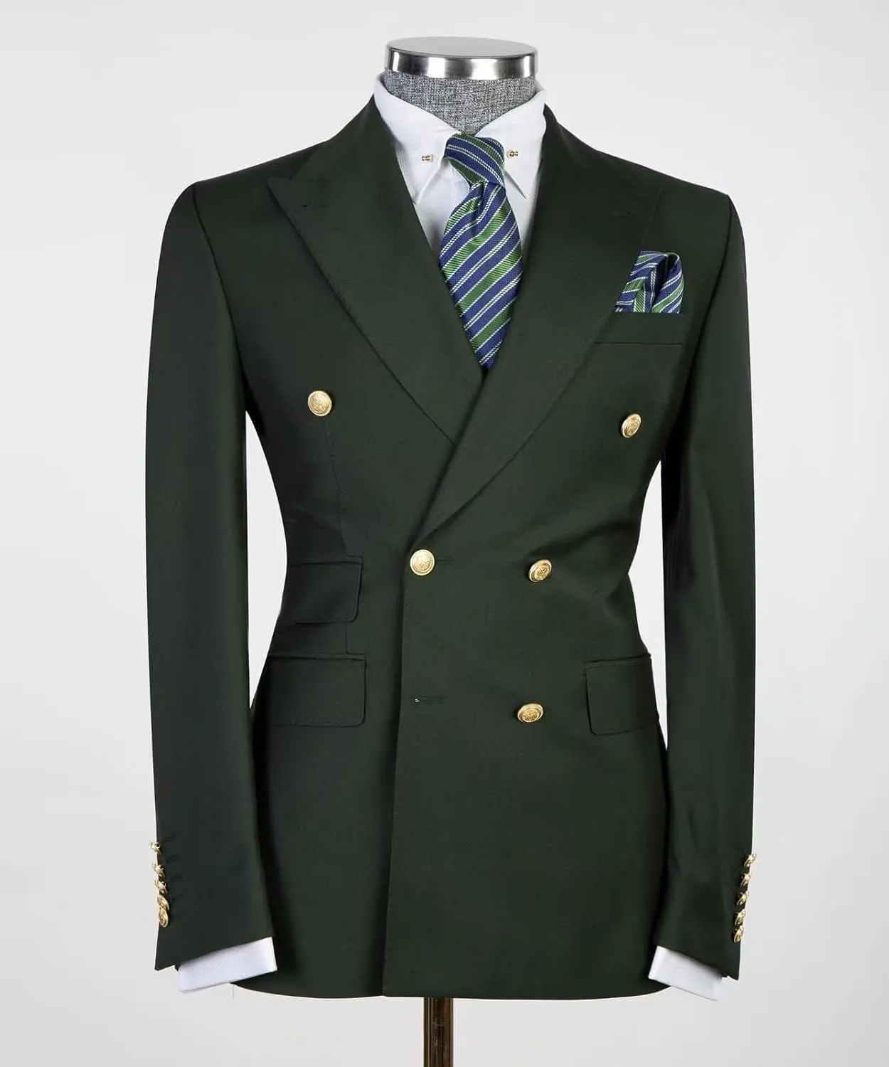Wangyue Double Breasted Suits for Men - 2 Piece Slim Fit Peak Lapel Blazer & Pants - Business & Party Suits