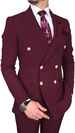 Wangyue Double Breasted Suits for Men - 2 Piece Slim Fit Peak Lapel Blazer & Pants - Business & Party Suits