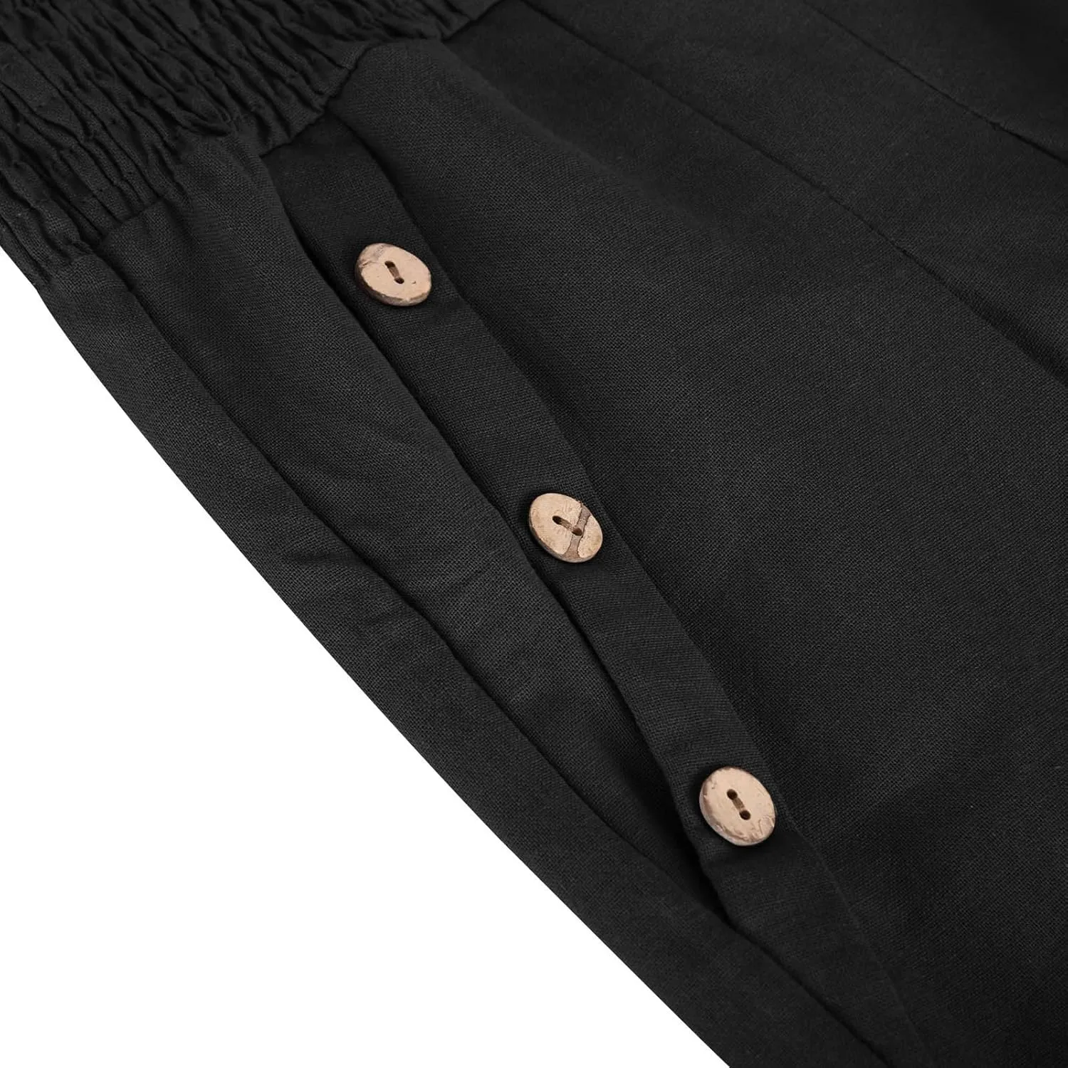 Wide Leg Linen Pants Women Smocked High Waisted Palazzo Pants Dressy Casual Ladies Loose Lounge Trousers with Pockets