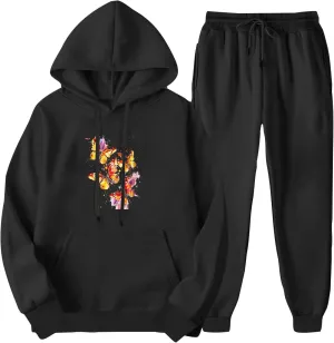 Women 2 Piece Outfits Lounge Sets Cute Butterfly Graphic Hoodie Sweatshirt Sweatpants Tracksuit Sweatsuit Set Pockets