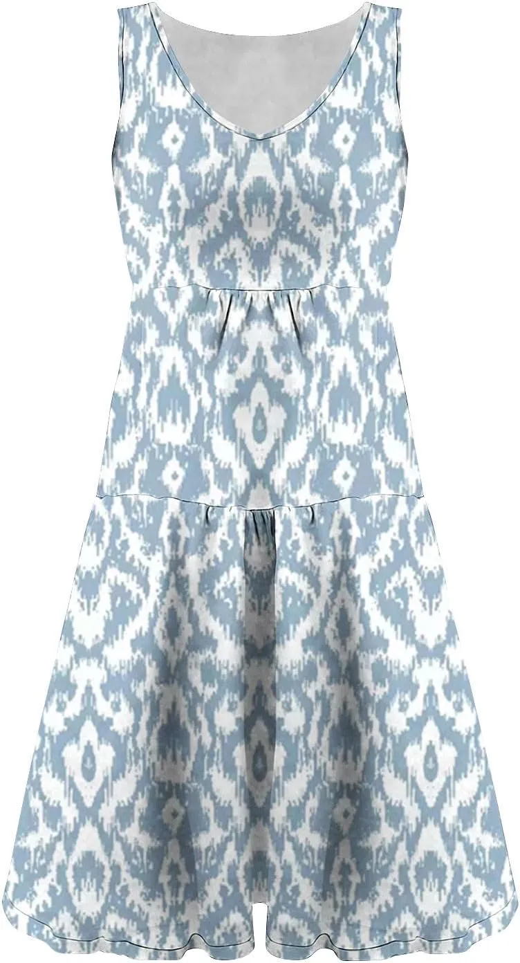 Women Boho Tiered Ruffle Mini Sundress Summer Sleeveless Crewneck A-Line Dresses Flowy Casual Beach Vacation Dress