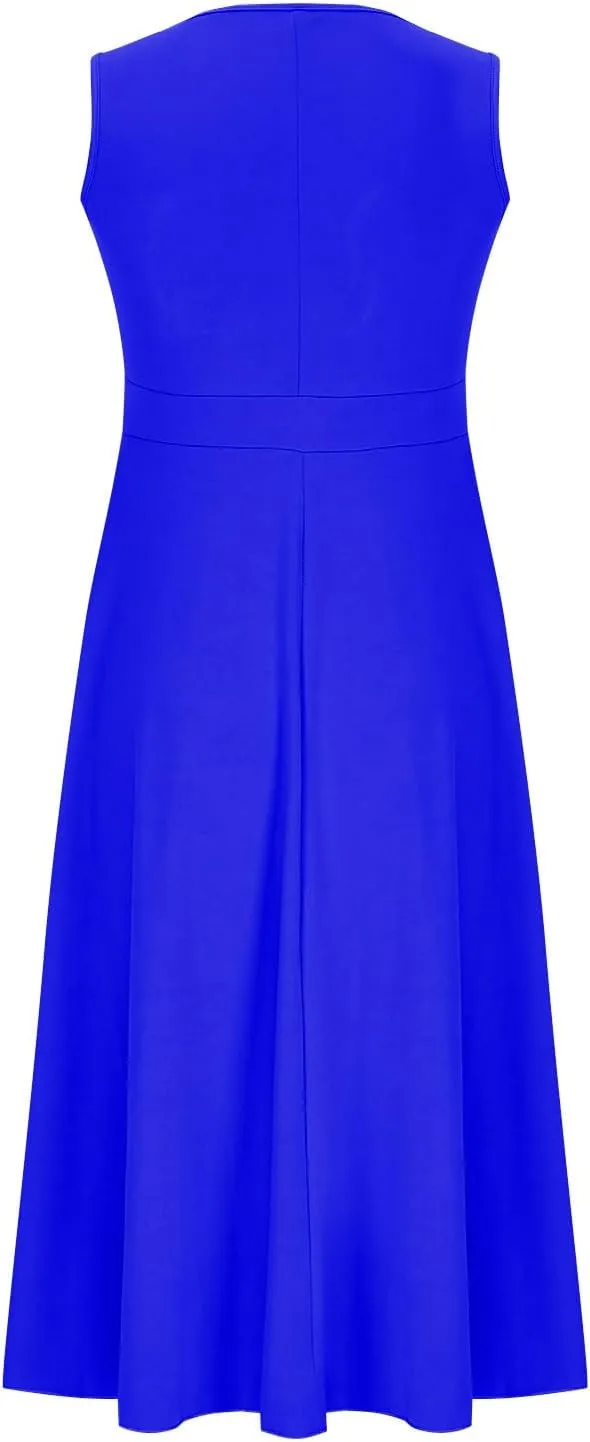 Women Ruched Wrap V Neck A-Line Dress Elegant Sleeveless High Waist Prom Dresses Evening Party Plain Midi Swing Gown