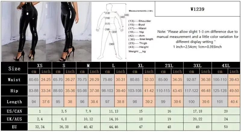 Women Shiny PU Latex Leather PVC Pants Slim Sexy Leggings Stretchy High Waist Bodycon Tight Trousers
