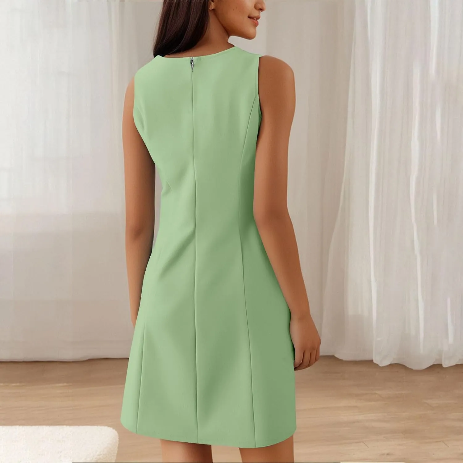 Women Summer A-Line Sleeveless Boat Neck Mini Dress Trendy Club Party Little Short Dresses Solid Color Tshirt Dress