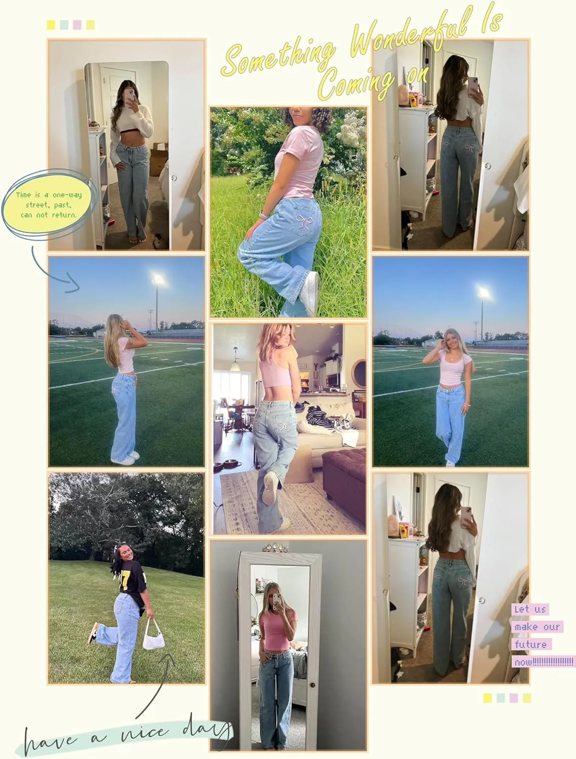 Women Wide Leg Baggy Jeans High Waisted Bowknot Embroidery Denim Pants Straight Leg Boyfriend Trendy Streetwear