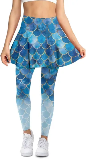 Womens Active Skirted Leggings Ruffle Pleated Tennis Skirts High Waisted Skorts Leggings with Pockets Size XS-3XL