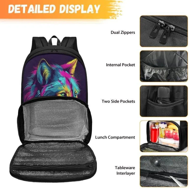 Womens Animal Wolf Print Travel Backpack Cartoon Watercolor Wolves Painting Casual Daypack for Weekender Business Hiking Meal Prep Lunch Backpack, Purple