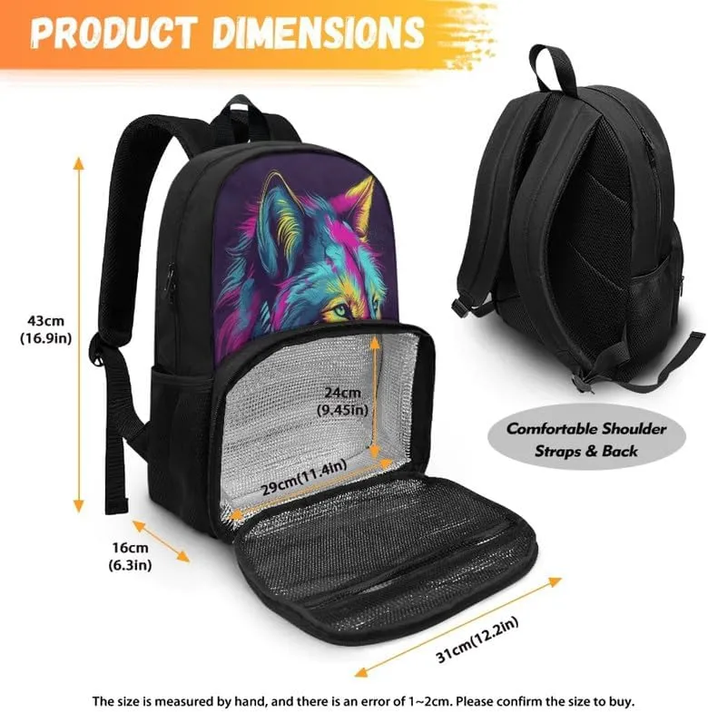 Womens Animal Wolf Print Travel Backpack Cartoon Watercolor Wolves Painting Casual Daypack for Weekender Business Hiking Meal Prep Lunch Backpack, Purple