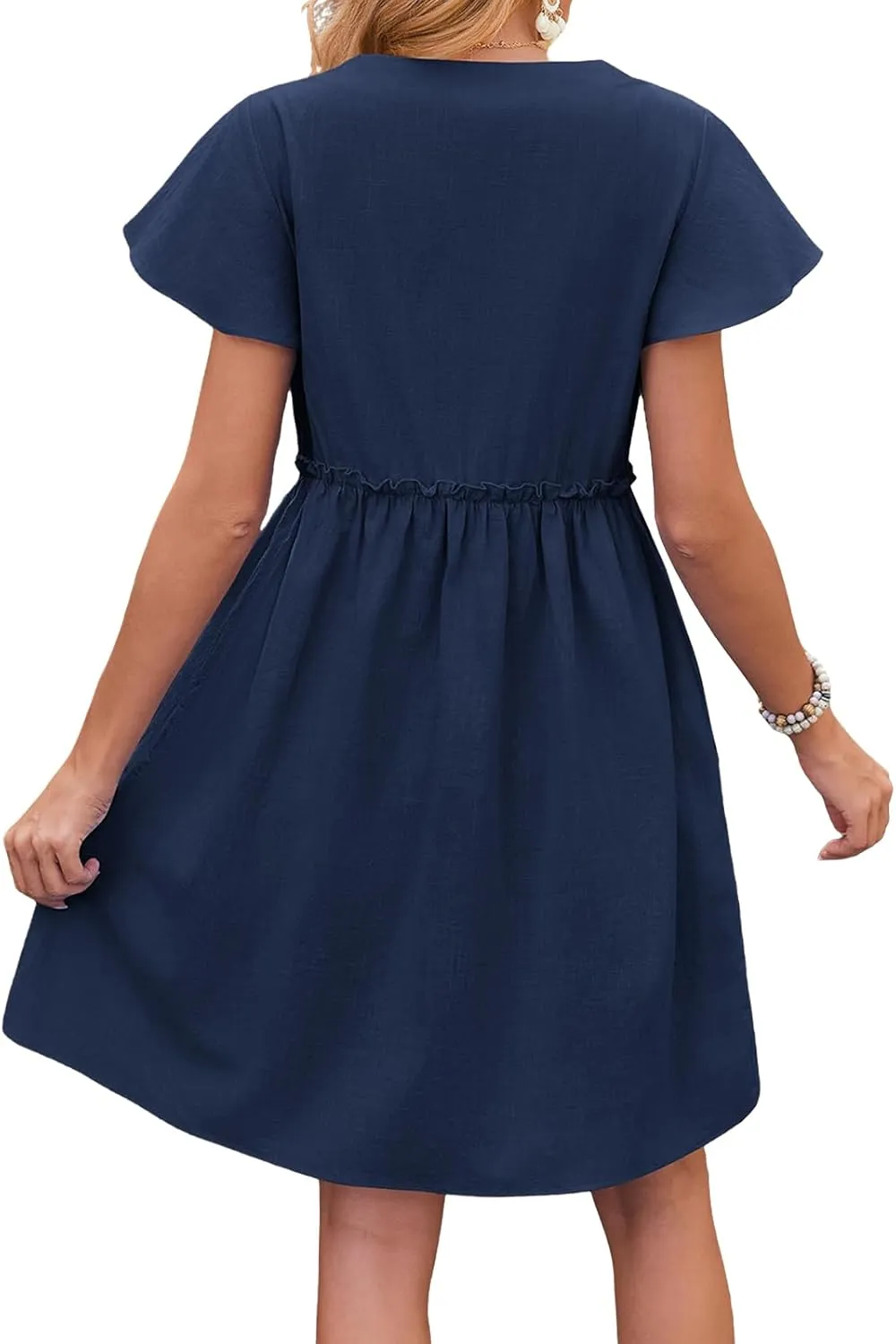 Womens Boho Dresses Ruffle Short Sleeve V Neck Mini Dresses Casual Button Up A Line Dress 2025 Summer Beach Dress