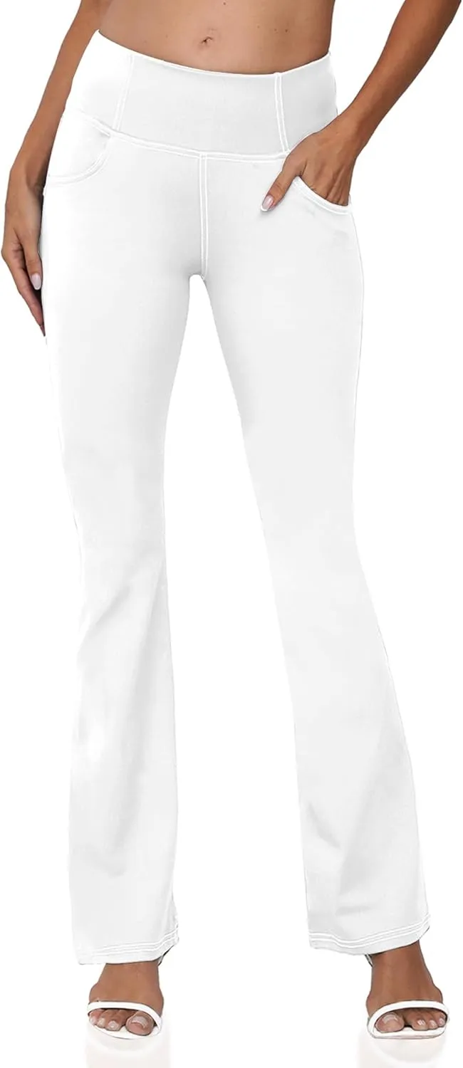 Women's Bootcut Yoga Pants, Wide Leg Leggings with Pockets High Waist Flare Dress Pants Petite/Regular/Tall