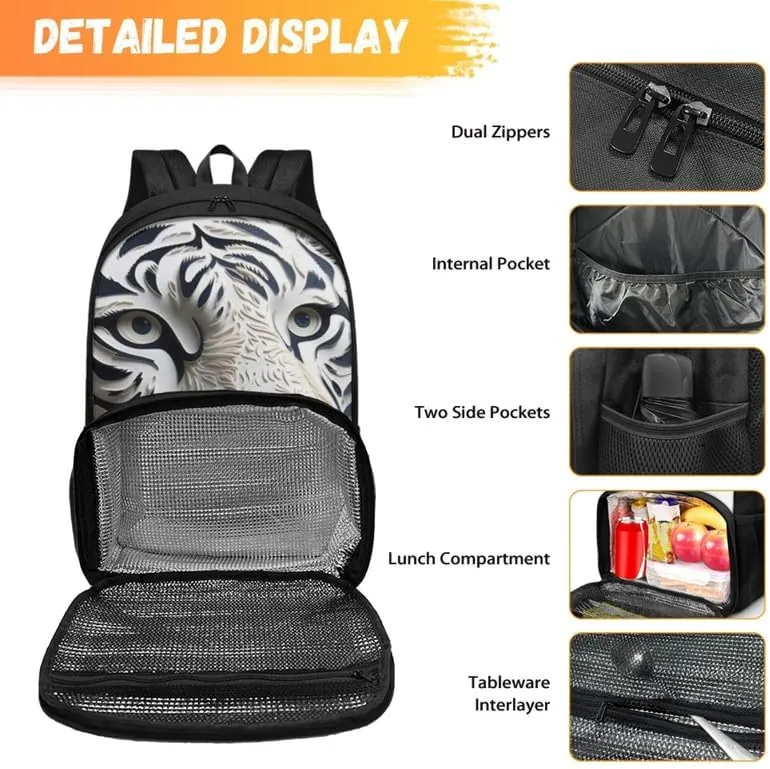 Womens Cartoon White Tiger Pattern Travel Backpack Cute Animal Tigers Paper Sculpture Painting Casual Daypack for Weekender Business Hiking Meal Prep Lunch Backpack