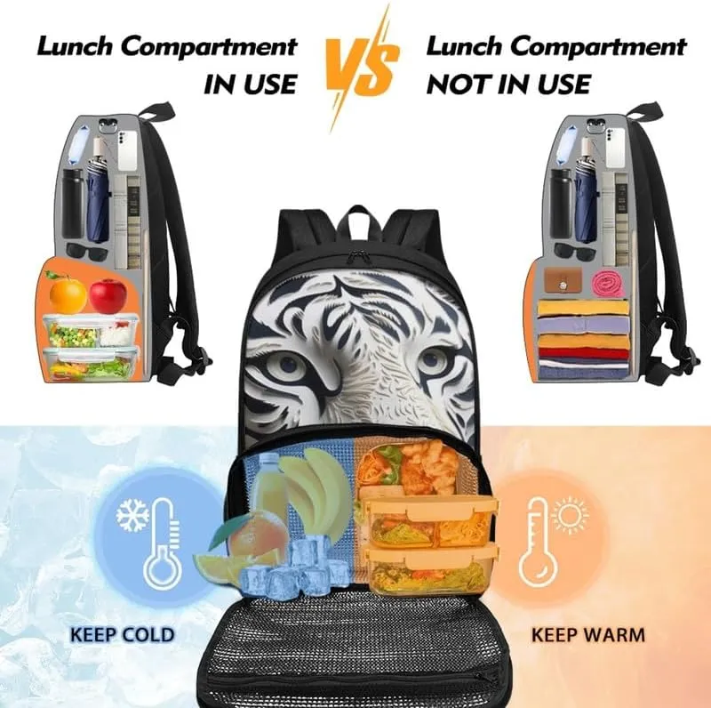 Womens Cartoon White Tiger Pattern Travel Backpack Cute Animal Tigers Paper Sculpture Painting Casual Daypack for Weekender Business Hiking Meal Prep Lunch Backpack
