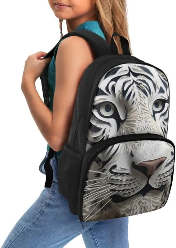 Womens Cartoon White Tiger Pattern Travel Backpack Cute Animal Tigers Paper Sculpture Painting Casual Daypack for Weekender Business Hiking Meal Prep Lunch Backpack