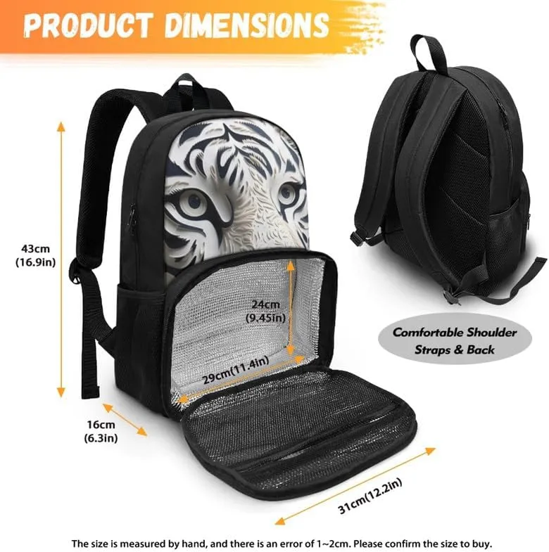 Womens Cartoon White Tiger Pattern Travel Backpack Cute Animal Tigers Paper Sculpture Painting Casual Daypack for Weekender Business Hiking Meal Prep Lunch Backpack