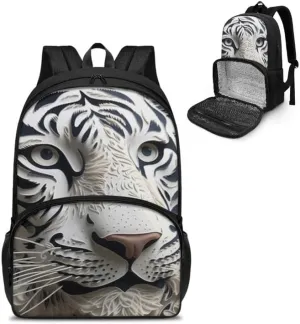 Womens Cartoon White Tiger Pattern Travel Backpack Cute Animal Tigers Paper Sculpture Painting Casual Daypack for Weekender Business Hiking Meal Prep Lunch Backpack