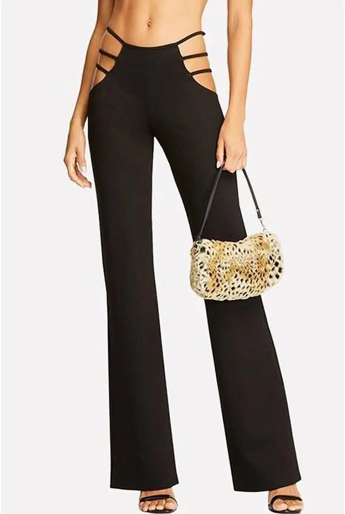 Women's Casual High Waist Cutout Bandage Pants Sexy Bell-Bottomed Elastic Trousers Solid Flare Streetwear