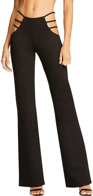 Women's Casual High Waist Cutout Bandage Pants Sexy Bell-Bottomed Elastic Trousers Solid Flare Streetwear