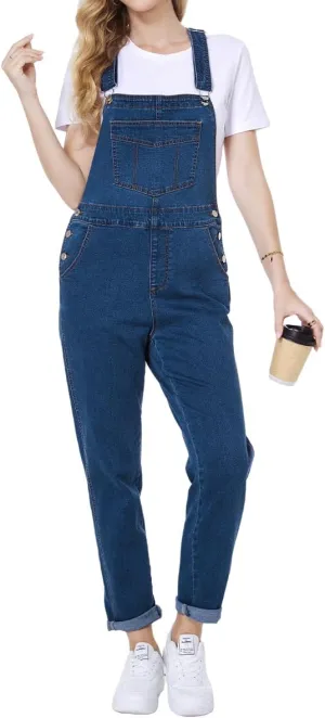 Women's Casual Stretch Classic Basic Boyfriend Fit Casual Denim Bib Overalls