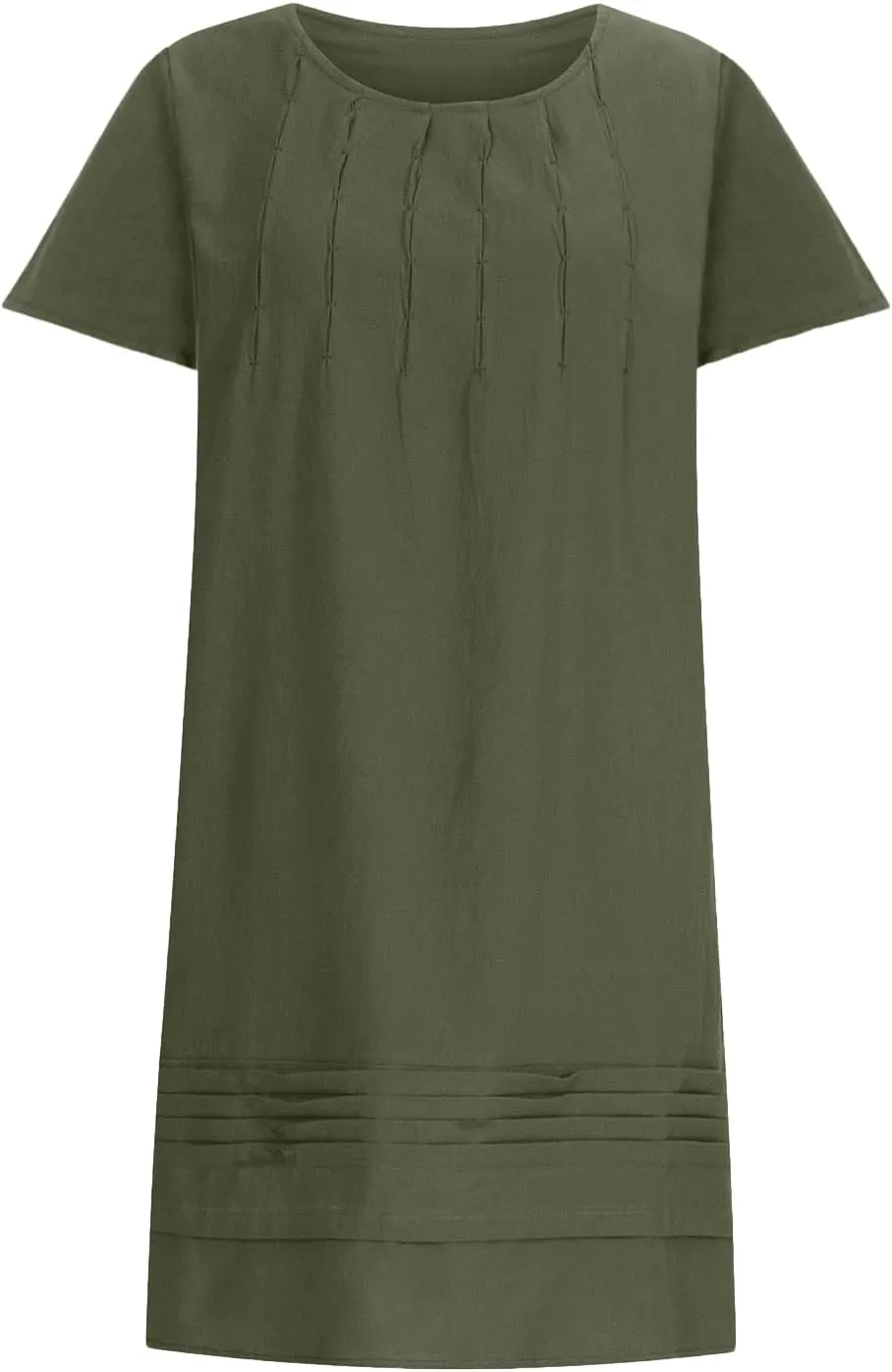 Women's Cotton Linen Midi Dress Plus Size Cap Sleeve Pleated Summer Dresses Vacation 2025 Crew Neck Casual Sundress Fashion