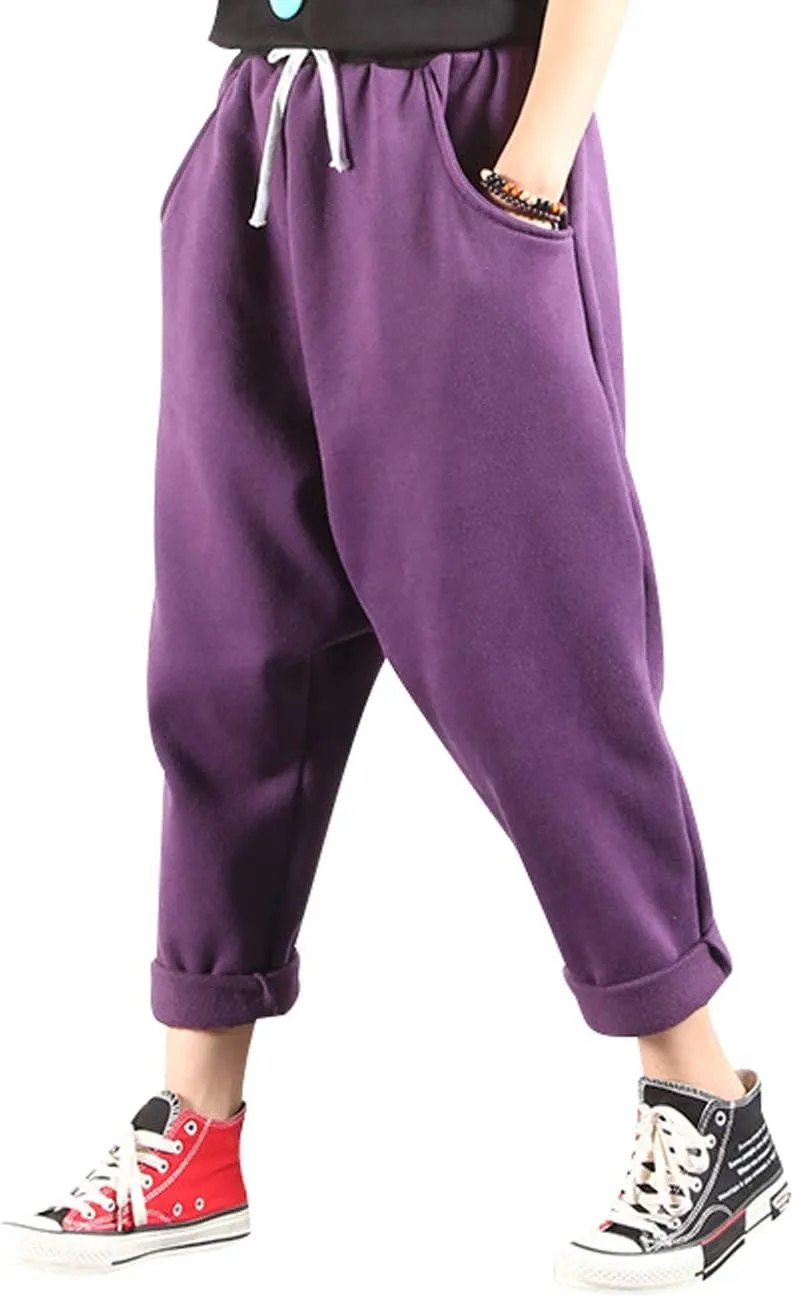 Women's Drawstring Waist Harem Pants with Fleece
