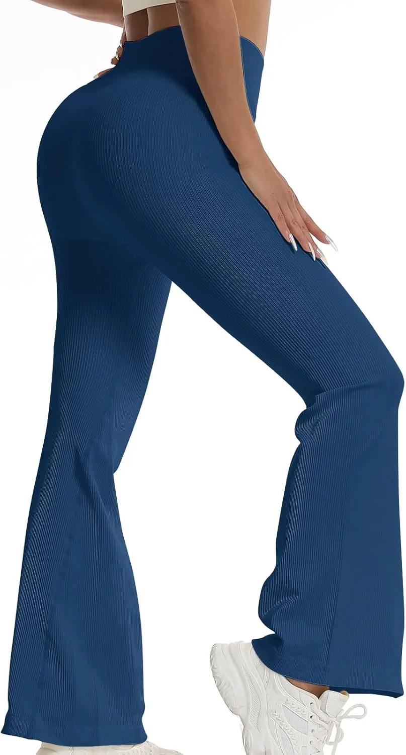 Women's High Waisted Flare Leggings, Bootcut Yoga Pants with Hip-Lifting, Tummy Control Wide Leg Workout Pants