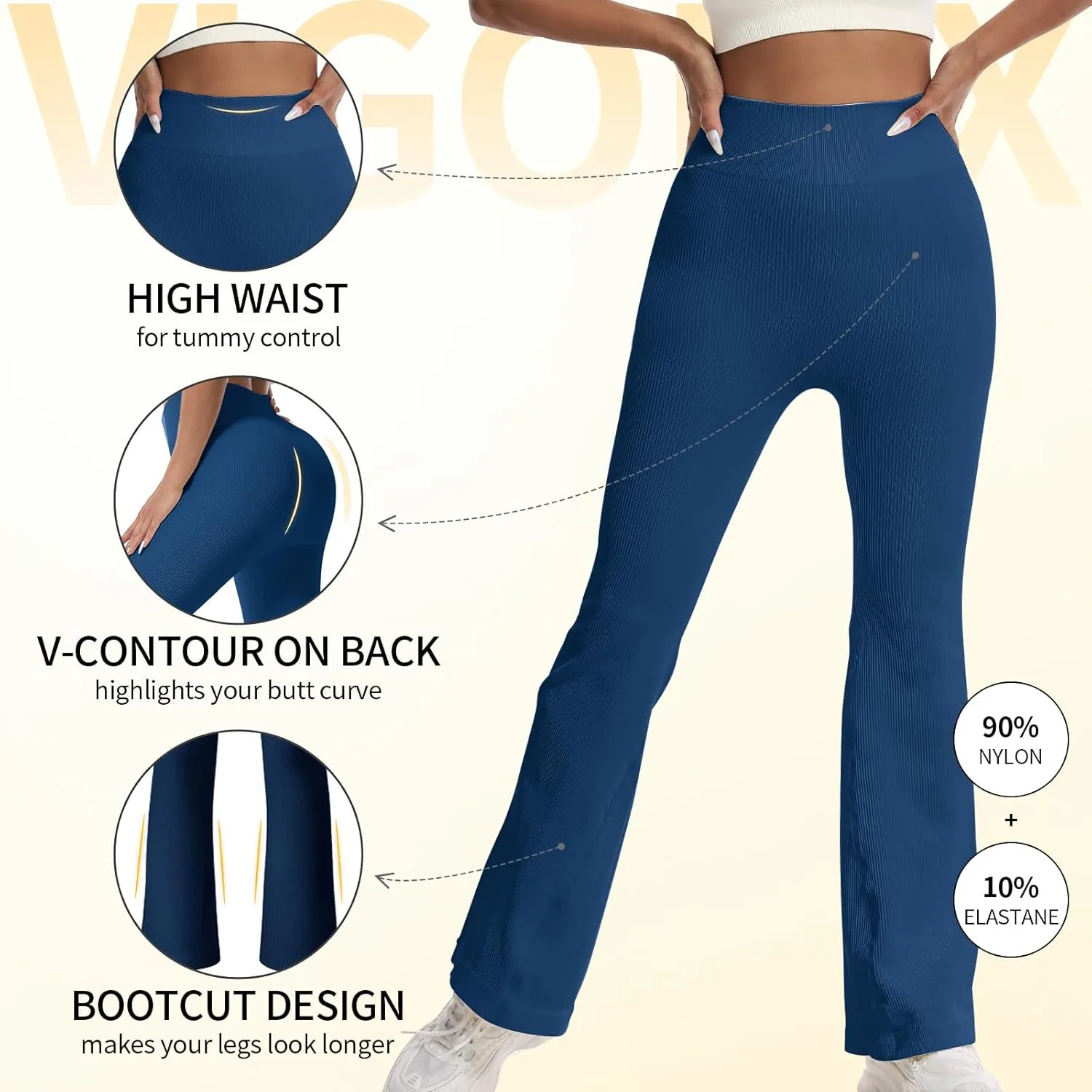 Women's High Waisted Flare Leggings, Bootcut Yoga Pants with Hip-Lifting, Tummy Control Wide Leg Workout Pants