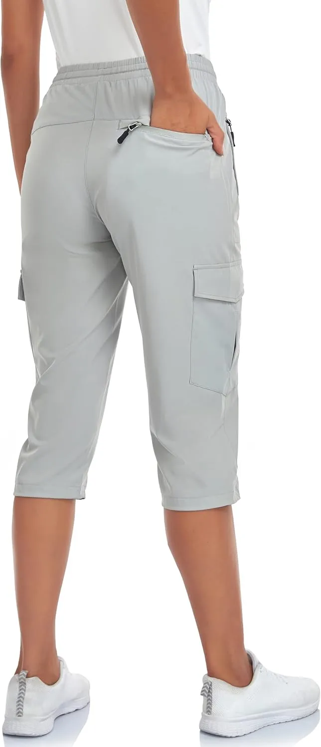 Women's Hiking Cargo Capri Pants Lightweight Quick Dry Joggers Outdoor Casual Travel Capris with Zipper Pockets