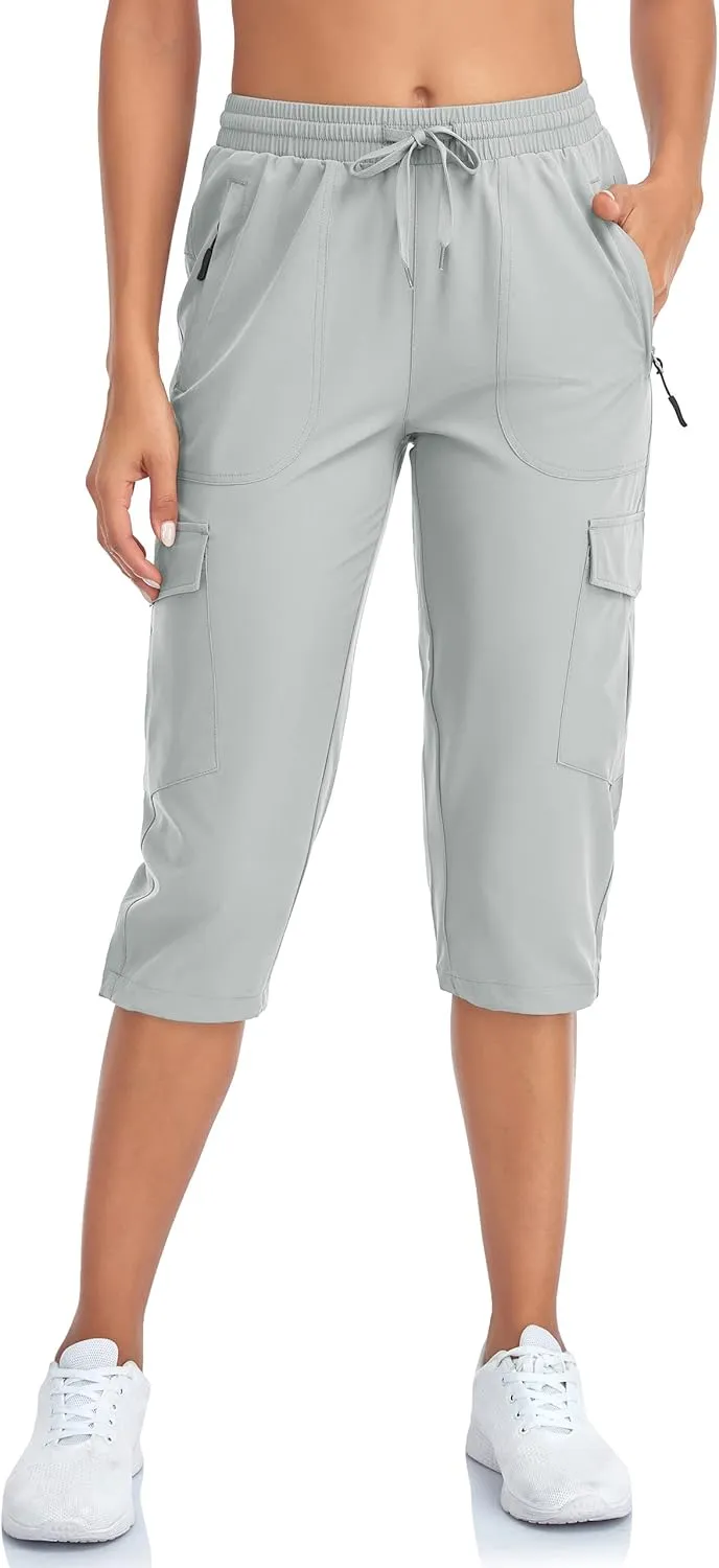 Women's Hiking Cargo Capri Pants Lightweight Quick Dry Joggers Outdoor Casual Travel Capris with Zipper Pockets
