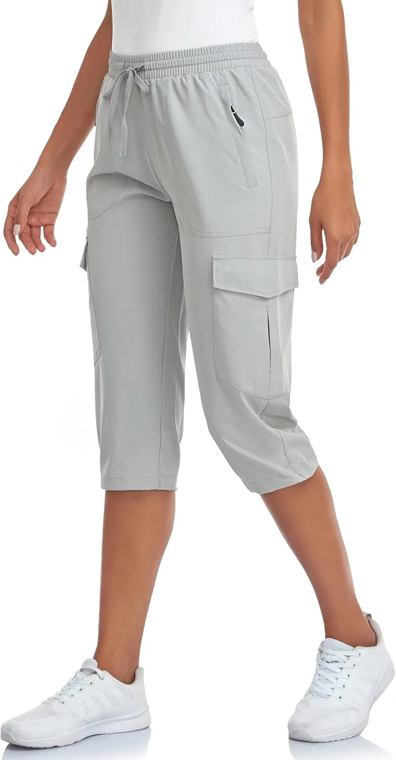 Women's Hiking Cargo Capri Pants Lightweight Quick Dry Joggers Outdoor Casual Travel Capris with Zipper Pockets