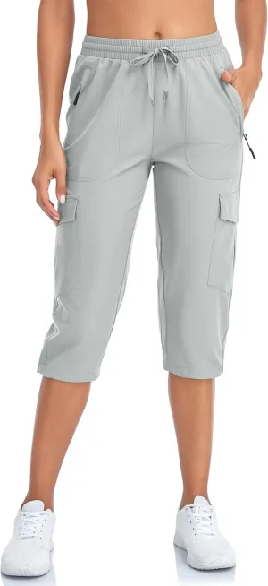 Women's Hiking Cargo Capri Pants Lightweight Quick Dry Joggers Outdoor Casual Travel Capris with Zipper Pockets