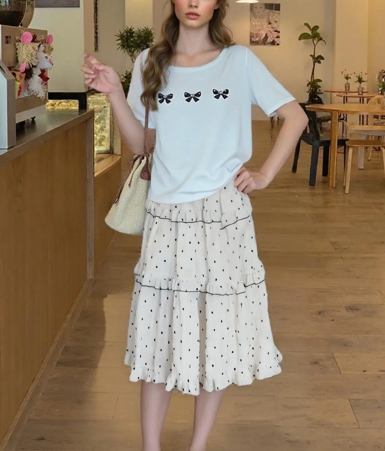 Women's Midi Skirts High Waisted Pleated A-Line Swing Skirts Boho Floral Elastic Asymmetrical Hem Dress