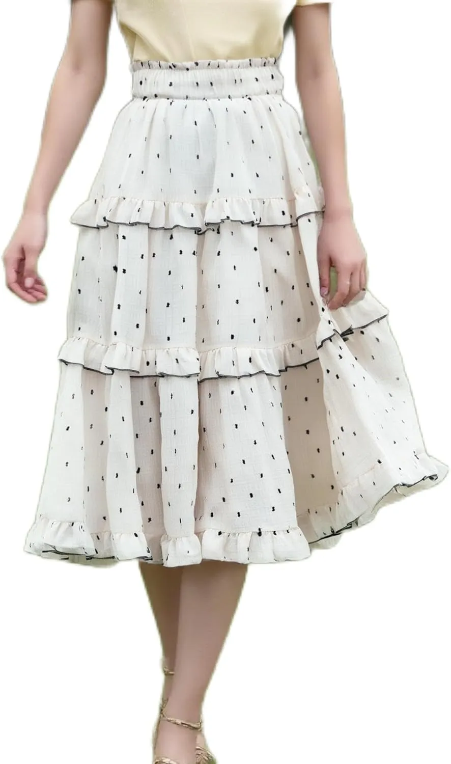 Women's Midi Skirts High Waisted Pleated A-Line Swing Skirts Boho Floral Elastic Asymmetrical Hem Dress
